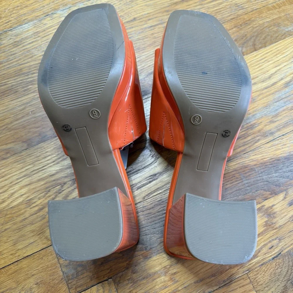 Worthington Platform Wedge Sandal Mules Patent Orange Women's Sz 9 NWT *